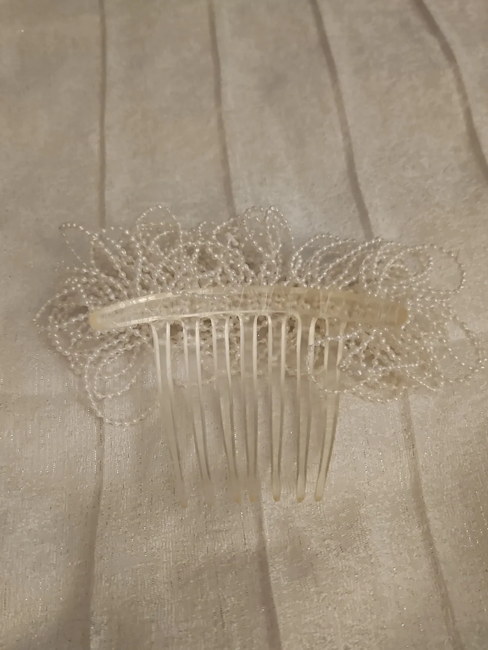 Vintage Large White Pearl Beaded Bridal Acrylic Hair Comb
